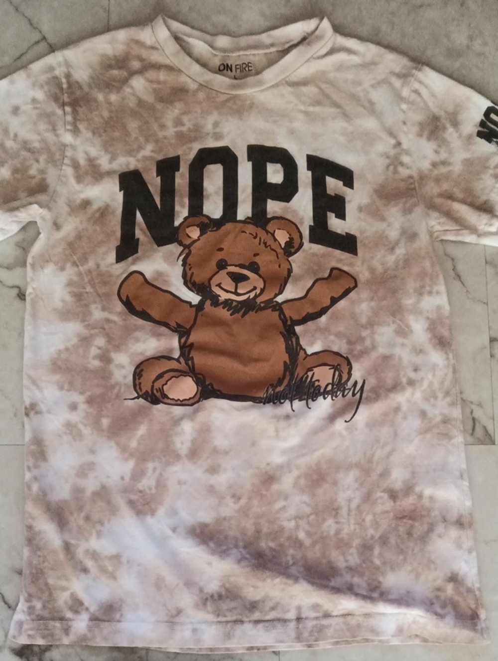 ON FIRE Brown Tie-Dye Teddy 'NOPE' Short Sleeve Tee